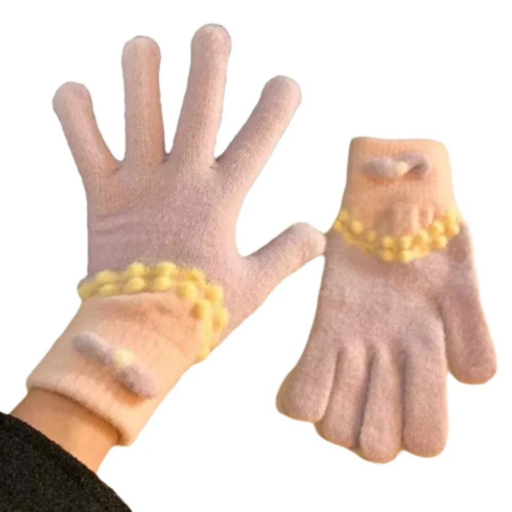 Korean Style Warm Knitted Gloves Touch-screen Cold-proof Girls Winter Gloves Bowknot Comfortable Full Finger Mittens Daily Use