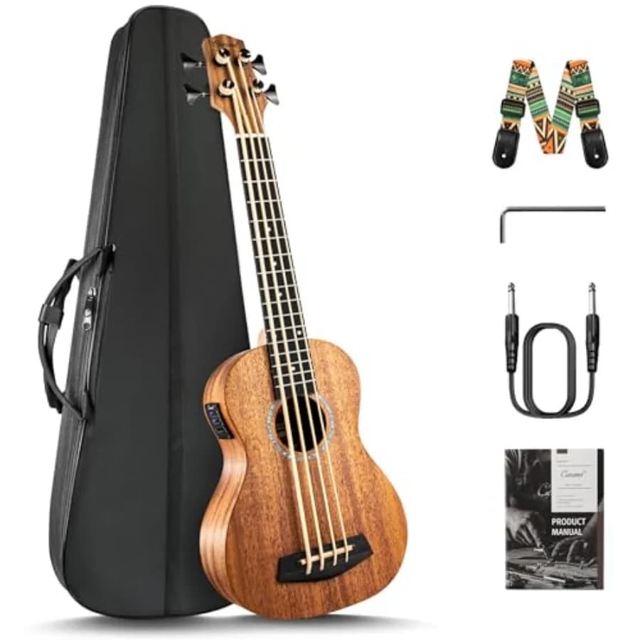 Ukulele Basso Elettrico in Mogano Massello da 30 Pollici con Accordatura E-A-D-G per Performance dal Vivo e Uso in Studio, con Tono Ricco e Caldo