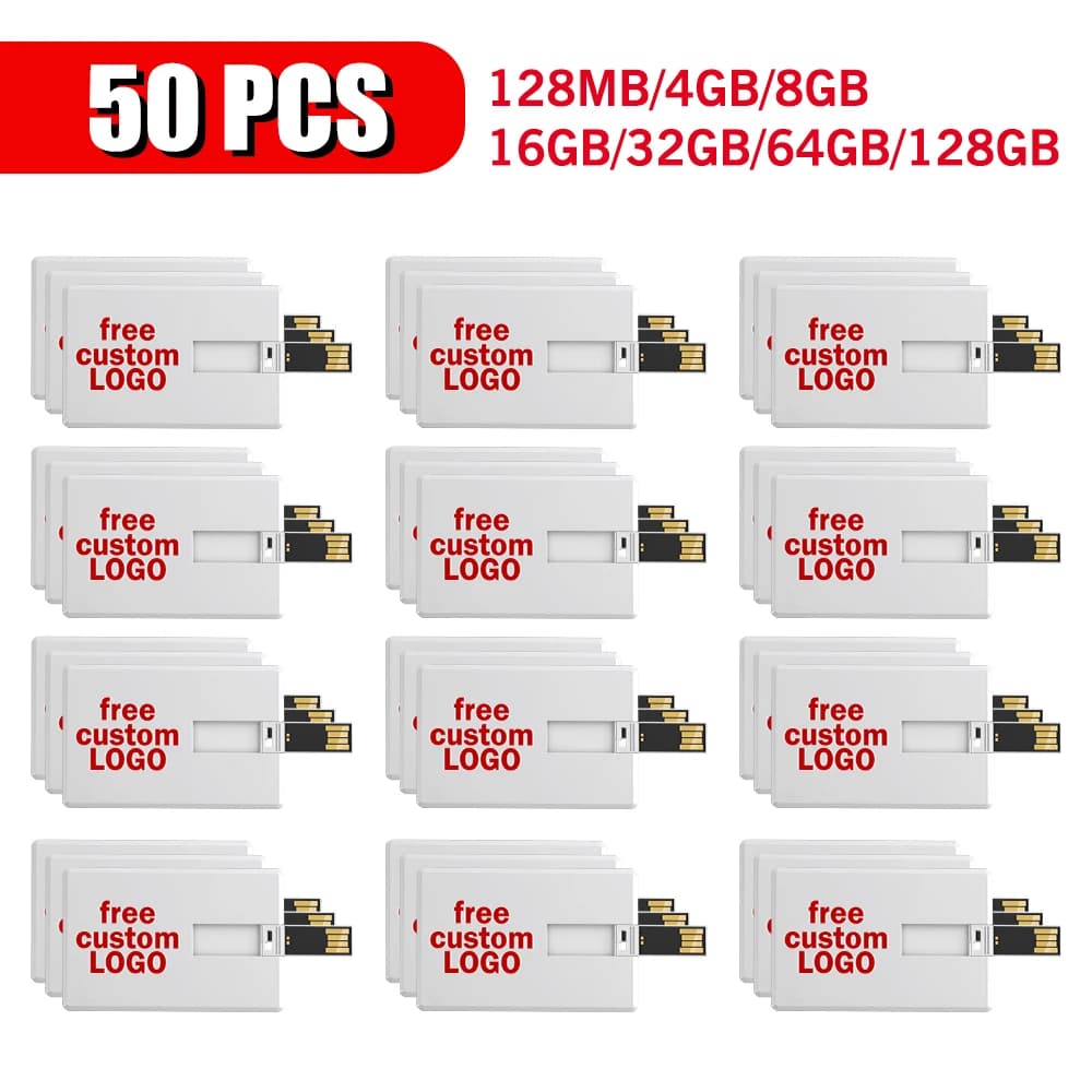 50 pz/lotto Chiavetta USB 2.0 a Forma di Carta di Credito da 4GB 8GB 16GB 32GB 64GB 128GB con Logo Personalizzabile Gratuito - Regalo U Disk