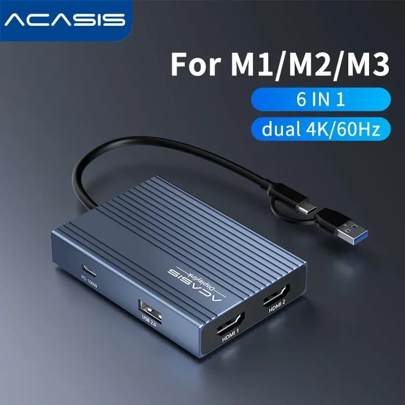 Docking station USB-C 6 in 1 Acasis con DisplayLink, supporto Dual 4K a 60 Hz, ricarica PD da 100 W per MacBook Pro/Air