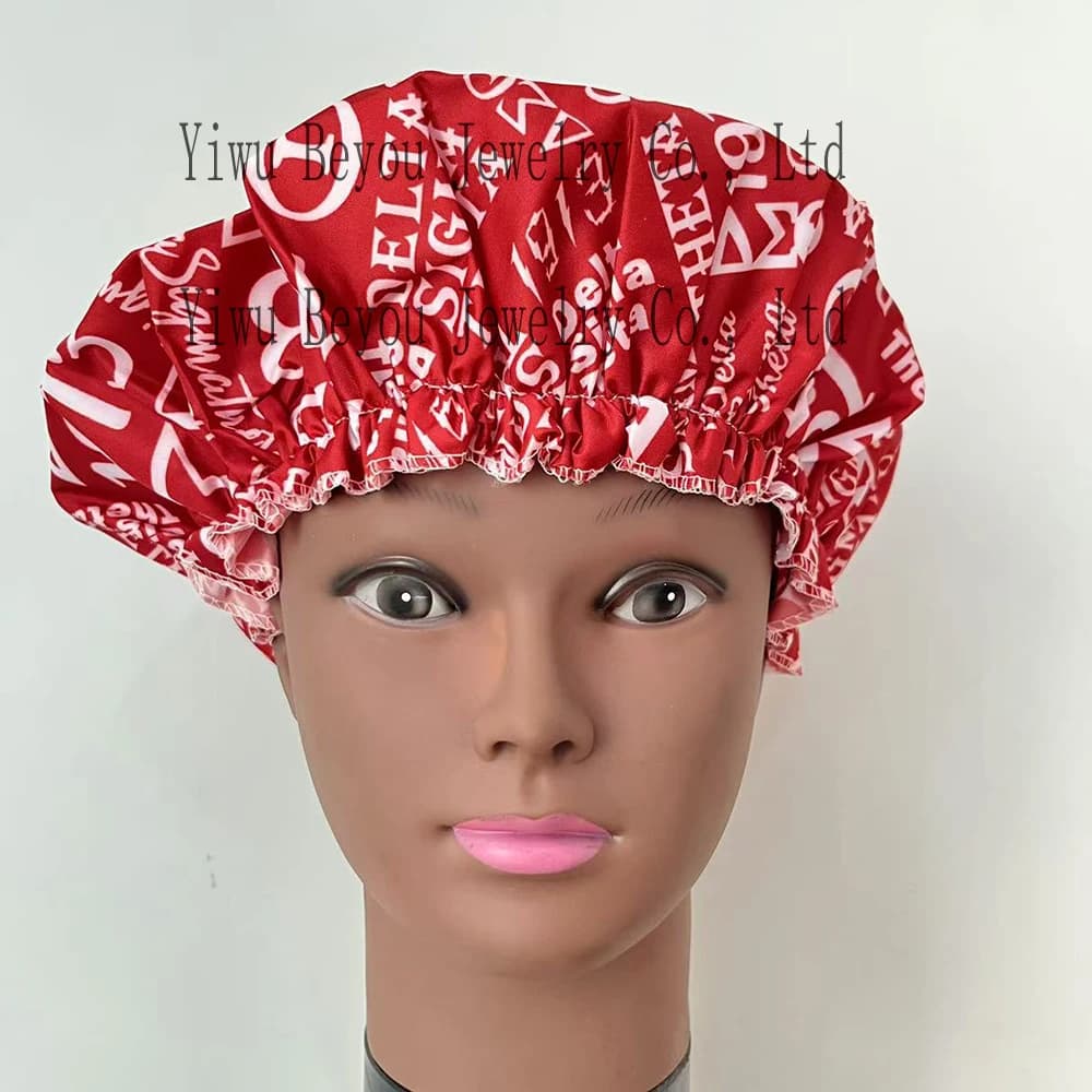 Night cap with red and white bath head sister of the Greek alphabet