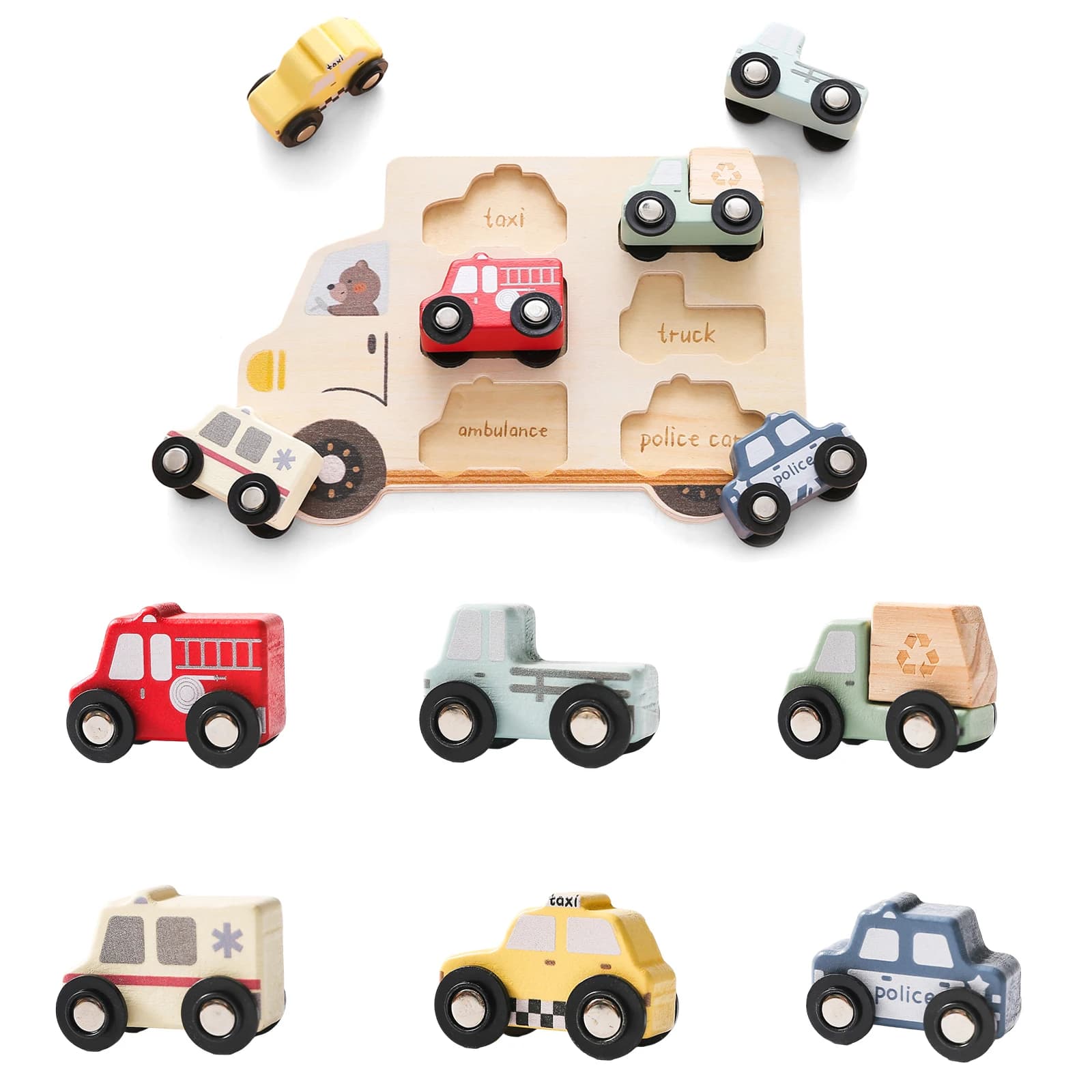 Giocattoli in legno Montessori per bambini Puzzle 3D Giocattoli per neonati Giocattoli educativi Cognizione per auto Match Board Puzzle per bambini Giocattoli regalo