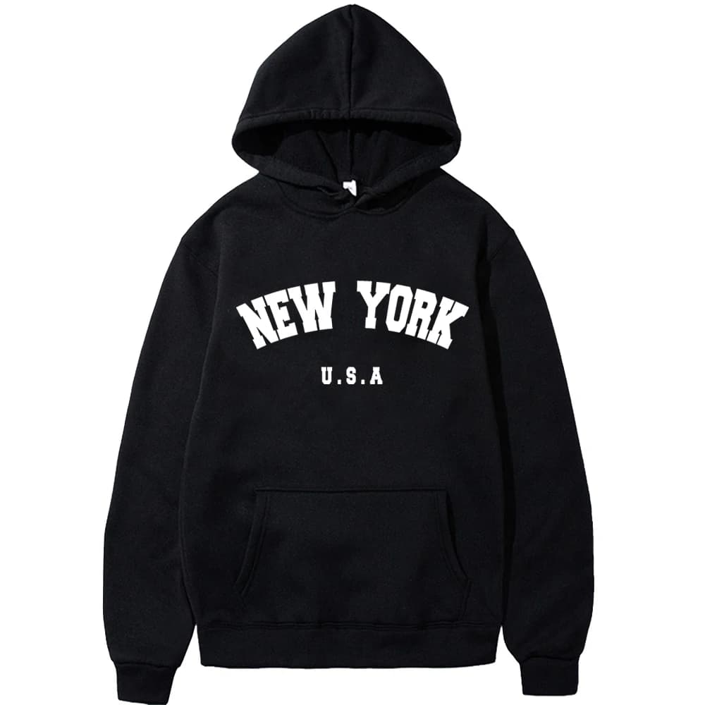 Men's New York U.S.A City Hoodies Fashion Letter Printed Graphic Sweatshirts Loose Casual Harajuku Hooded Pullover Sportwear