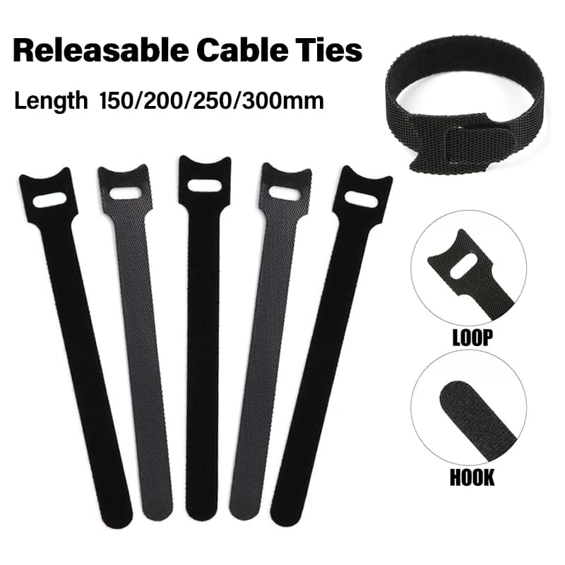 50~500Pcs Releasable Cable Ties 150/200/250/300mm Black Nylon Hook Loop Straps Wire Wrap Organizer Zip Bundle Tie Fastening Tape