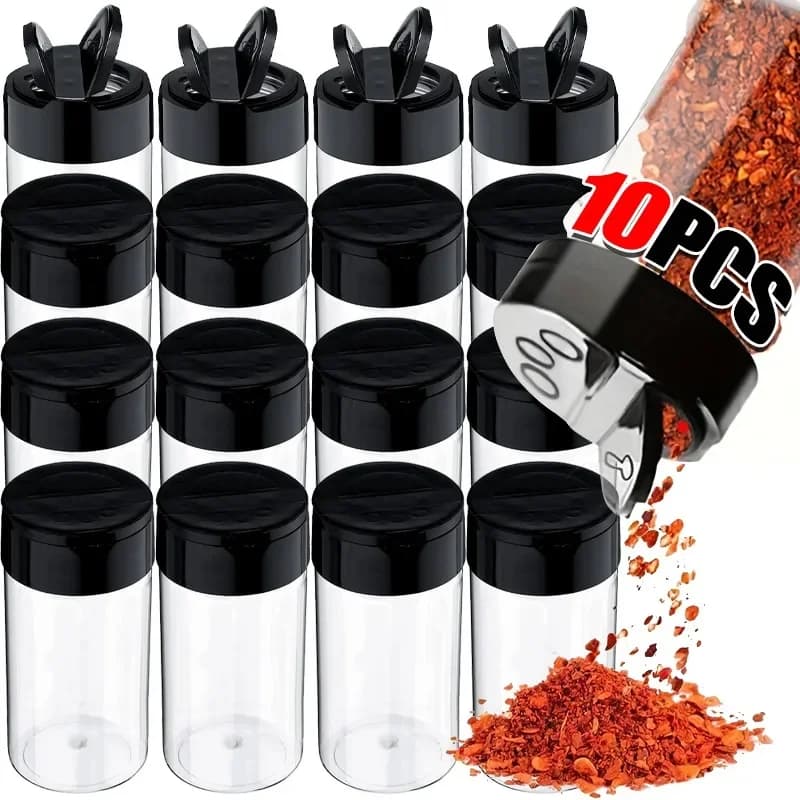 1-10x Barattolo di spezie in plastica trasparente con coperchi Shaker Contenitori per condimenti da cucina domestica per la conservazione della cucina Bottiglie di spezie, sale e polveri