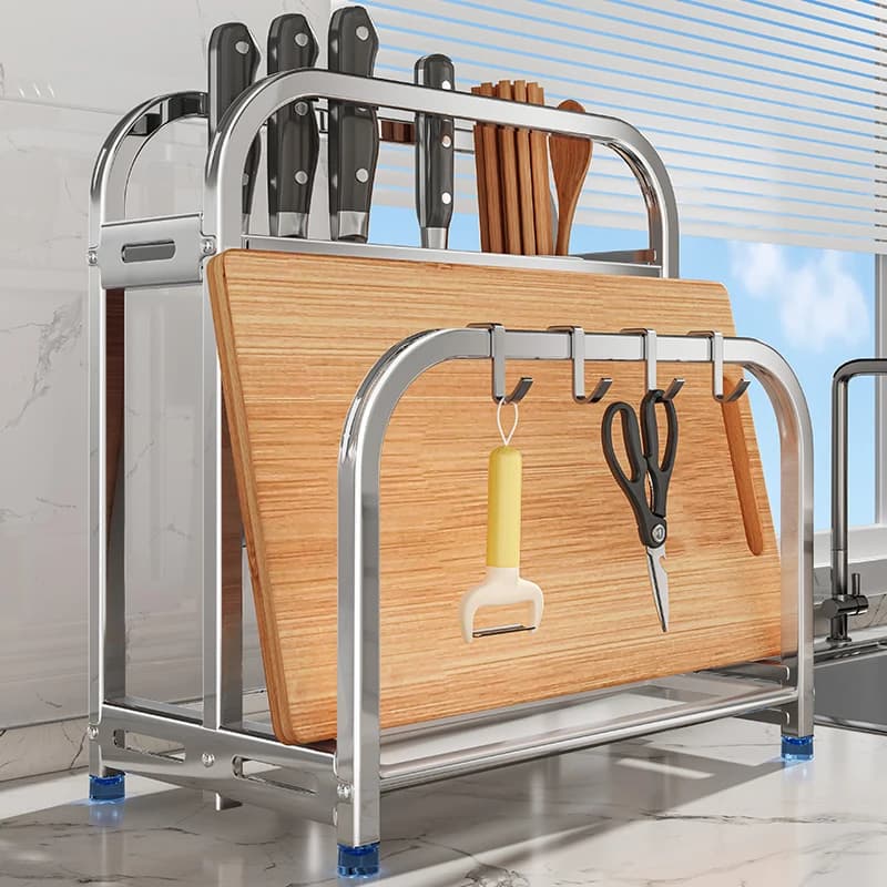 6 Styles Stainless Steel Kitchen Knife Rack, Multi-Functional Integrated Storage Organizer for Cutting Boards, Knives and Chopst