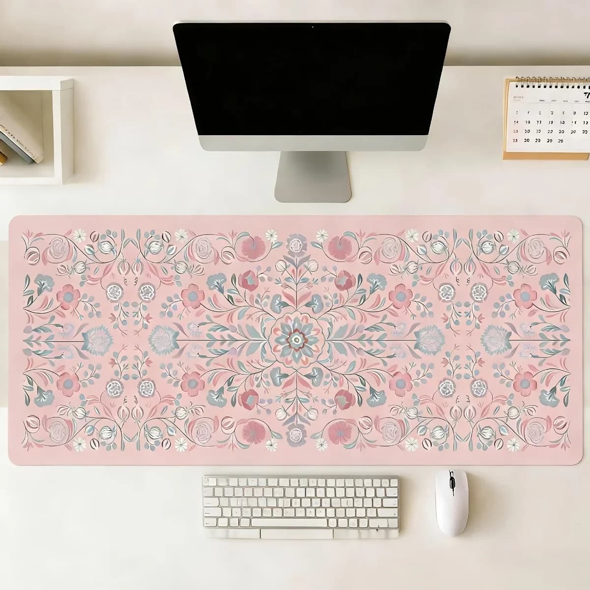 Tappetino da Scrivania in Gomma con Motivo Floreale Rosa, Antiscivolo, Tappetino per Mouse da Gaming Esteso, Spazioso per l'Ufficio Domestico