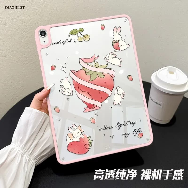 Pink Strawberry Bunny Y2K Girl Cover For iPad Pro 13 11th M5 M4 12.9 A16 10 8 7 9th 10th For Ipad Air 11 M2 M3 Mini Tablet Case