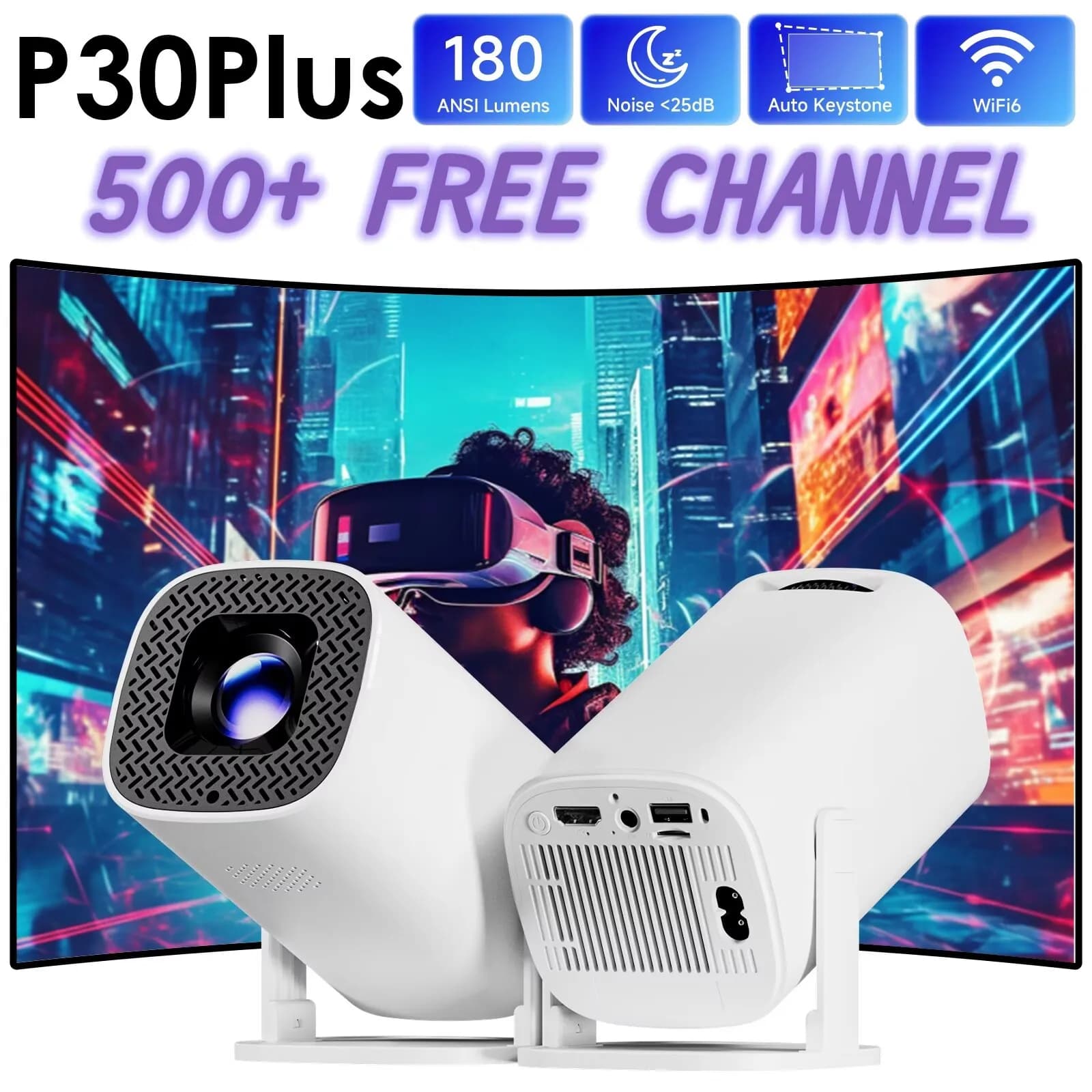 TOPSION P30PLUS Mini smart projectors 4K 1280 * 720P with over 500 free live channels WiFi6 Portable projector Home Theater