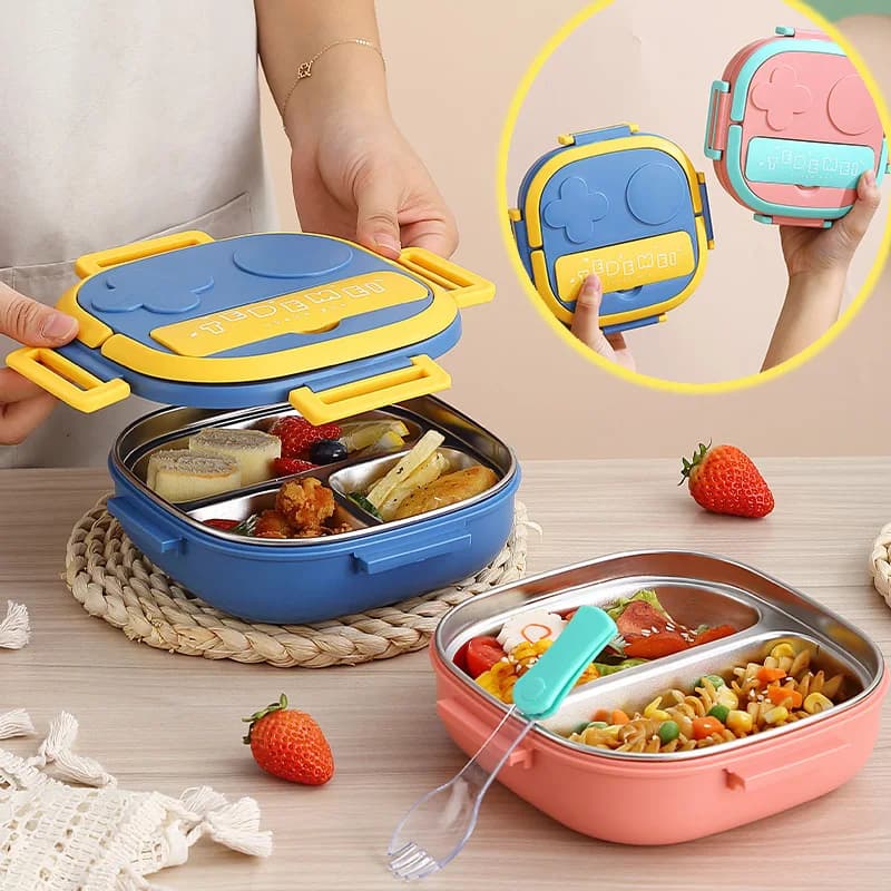 Contenitore Termico per Pranzo in Acciaio Inox, Scatola Bento Portatile a 3 Scomparti, Contenitore Ermetico per Alimenti, Organizer per Pranzo Scolastico, Accessori da Cucina