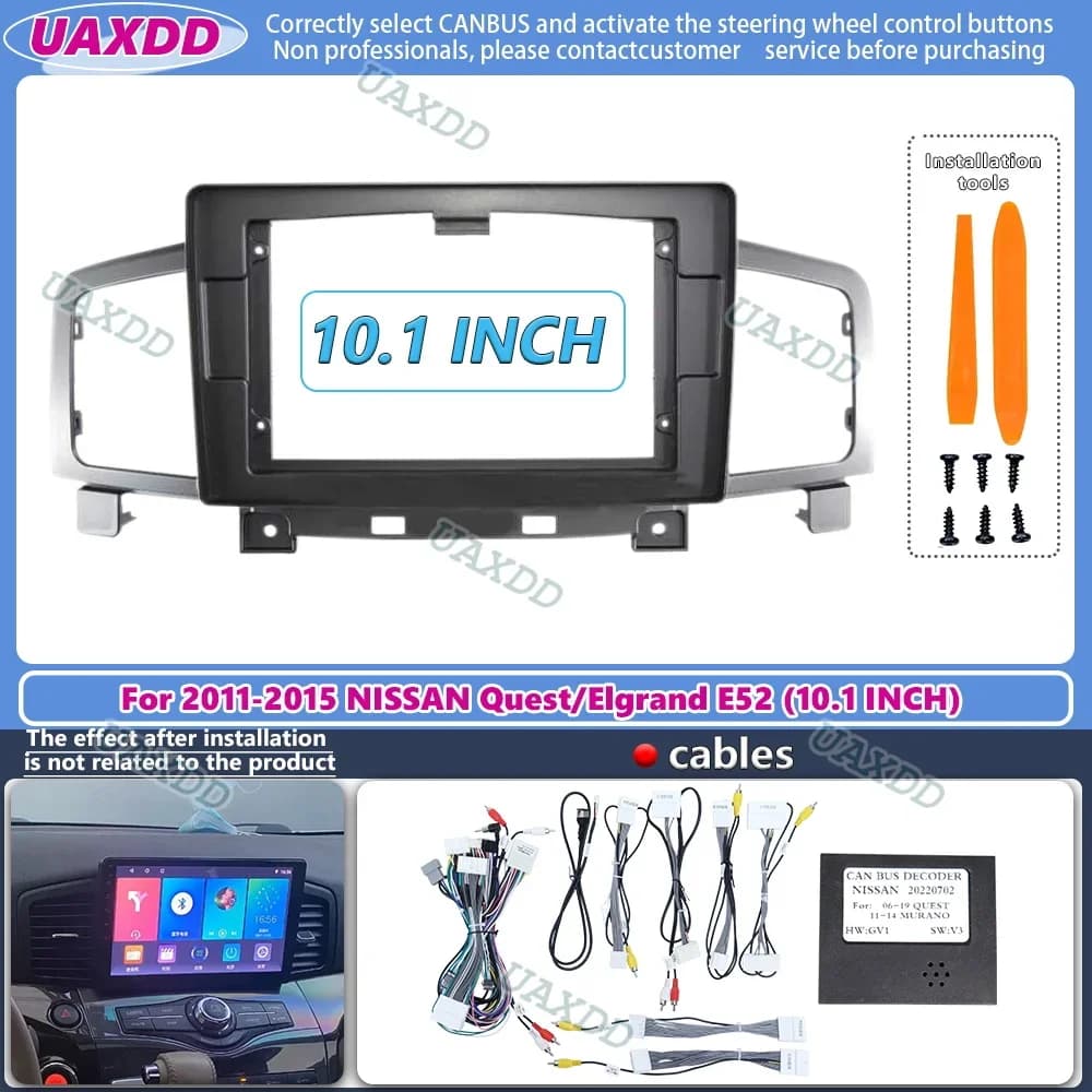 Car Radio Fascias Frame For Nissan Quest Elgrand E52 2011-2015 10.1 inch Stereo Panel Wiring Harness Power Cable Canbus Decoder