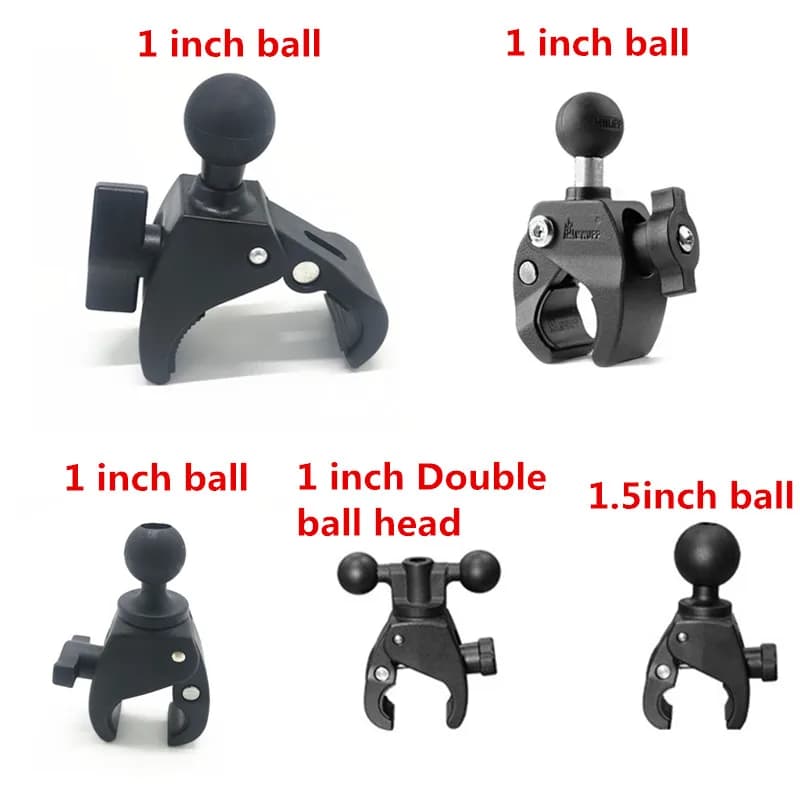 Morsetto per artiglio manubrio per moto Base per montaggio su guida per bici con doppia testa a sfera da 1 pollice o sfera in gomma da 1.5 pollici per supporto Gopro SLR