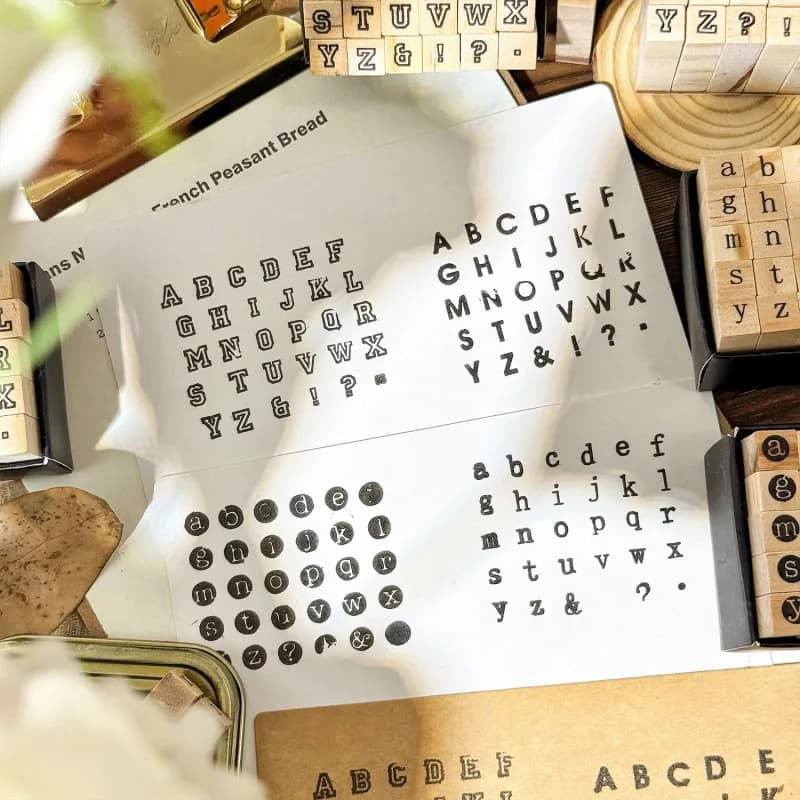 1pc/30pcs English Alphabet Wood Stamps Set, Uppercase & Lowercase Letter Seals, DIY Journaling Tools