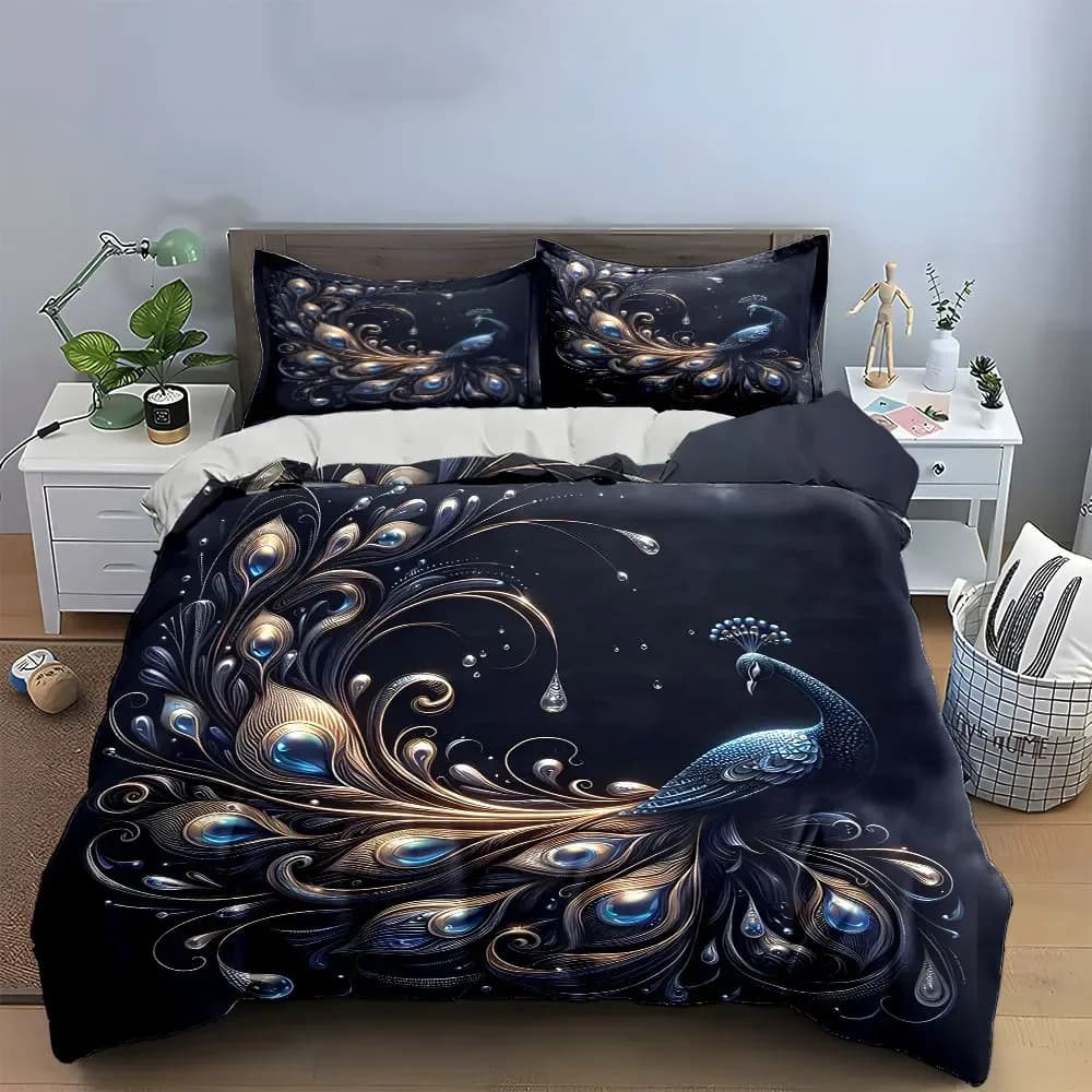 Set decorativo Peacock Decor per il soggiorno, set di biancheria da letto morbido e confortevole, include 1 copripiumino e 2 federe, regalo