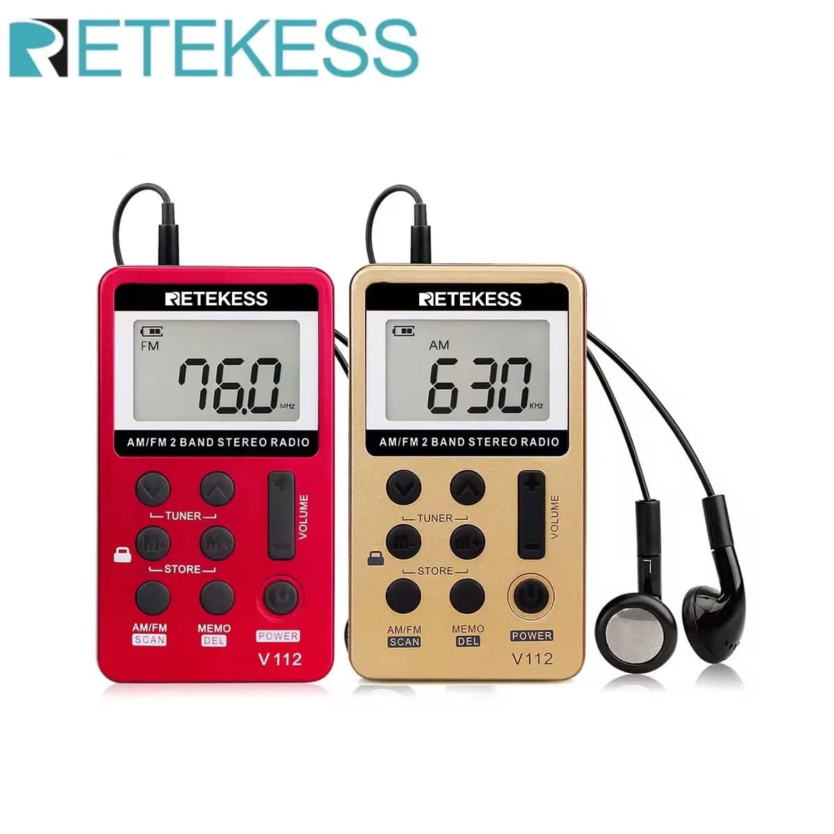 Retekess V112 Radio Mini ricevitore radio tascabile Radio portatili AM FM Ricaricabile Tempo di sonno Auricolare per Walkman Go Escursionismo