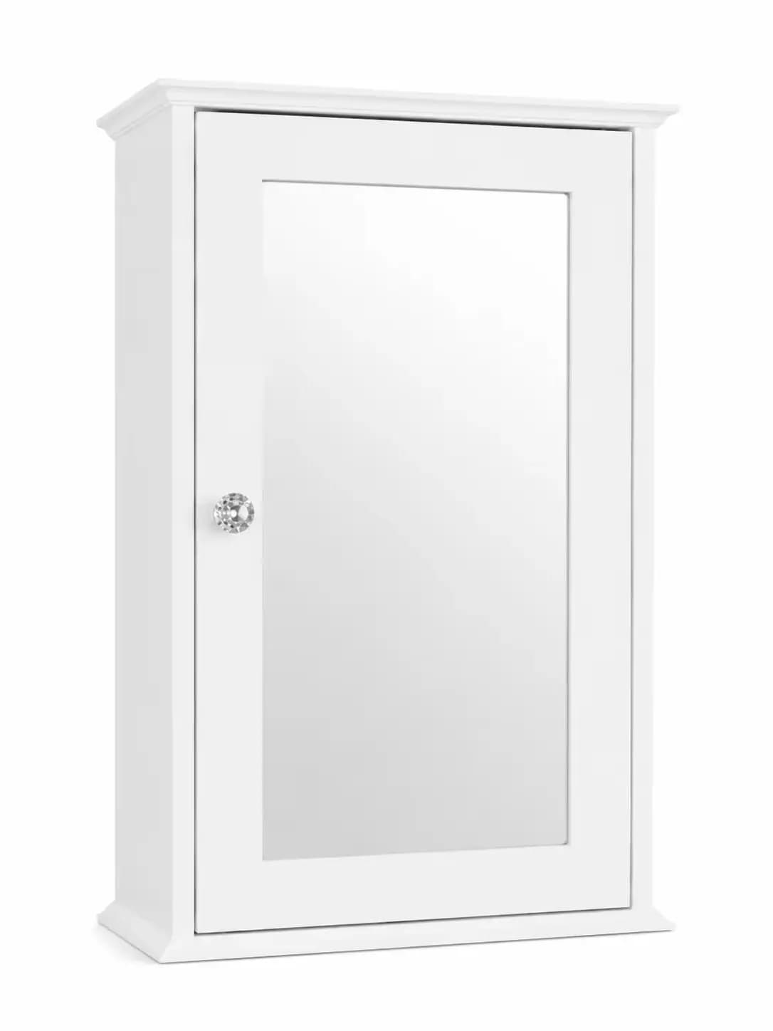 Mirrored Medicine Cabinet, Wall Mount Bathroom Organizer with 2 Adjustable Shelves and Locking Door, Compact Storage, White