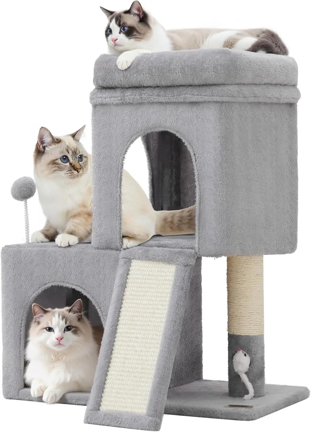 Albero per Gatti da 24 Pollici con Cuccia, Tiragraffi e Giocattolo a Forma di Topo per Gattini - Grigio Chiaro (22x13x28)