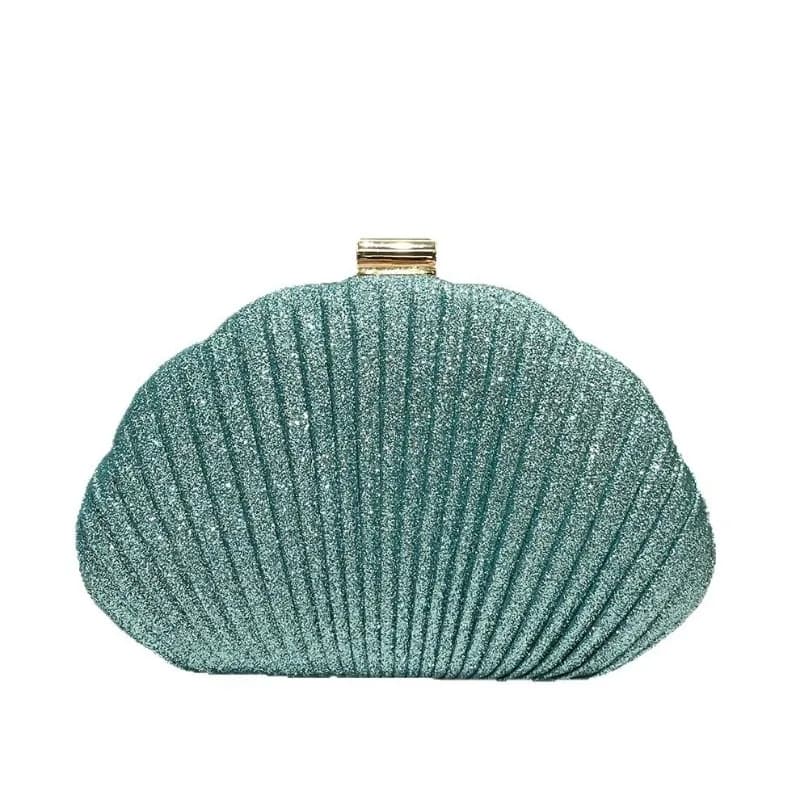 Pochette a Conchiglia Lucida Color Teal da Donna, Elegante e Semplice, per Serate, Balli e Feste, Borsa a Mano a Forma di Conchiglia, Bolsa Feminina