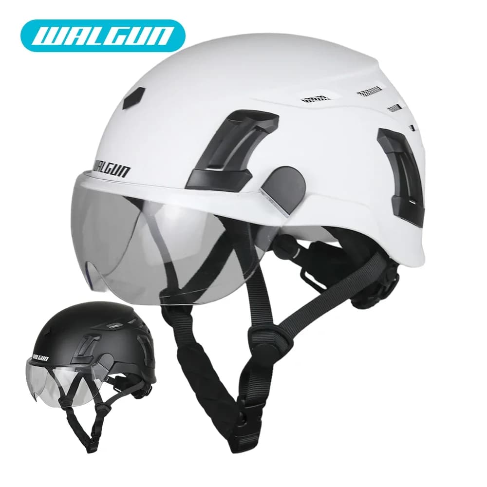 Casco da lavoro industriale certificato CE con occhiali Elmetto in ABS Casco da bicicletta Berretto di sicurezza per l'edilizia Protezione per la testa di salvataggio ANSI