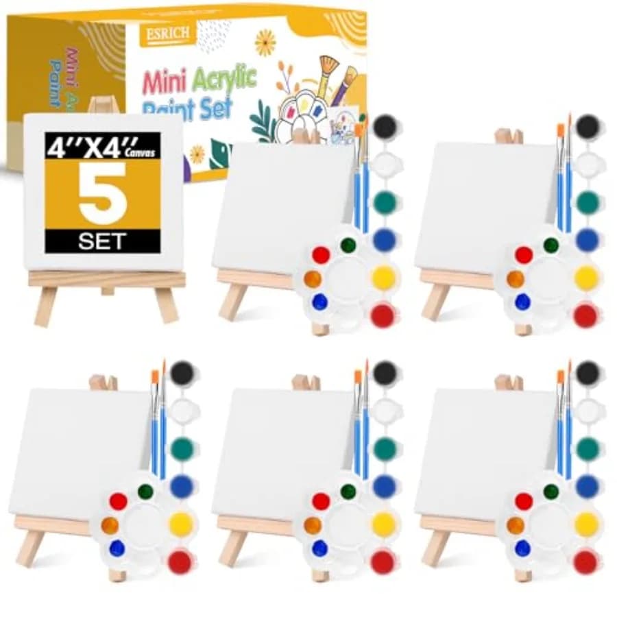 Mini Acrylic Paint, Mis Canvas Patg Kit, St. Patrick's Party Gifts, * Canvas with Easel, Acrylic Pats, Brush, Palette, Mi Easel
