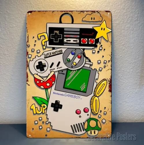 1p, Nintendo Gameboy Nes Consoles Videogioco Poster in metallo Targa in metallo (dimensioni:)
