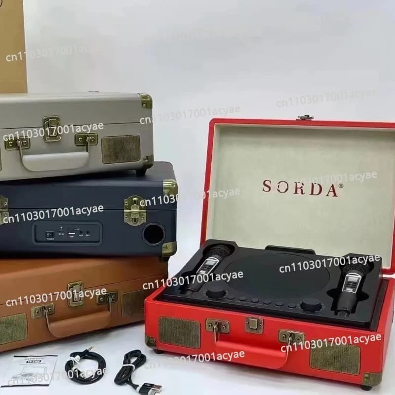 Portable wireless dual wheat Karaoke, mobile phone, TV, entertainment all-in-one machine, portable wooden case SD2109