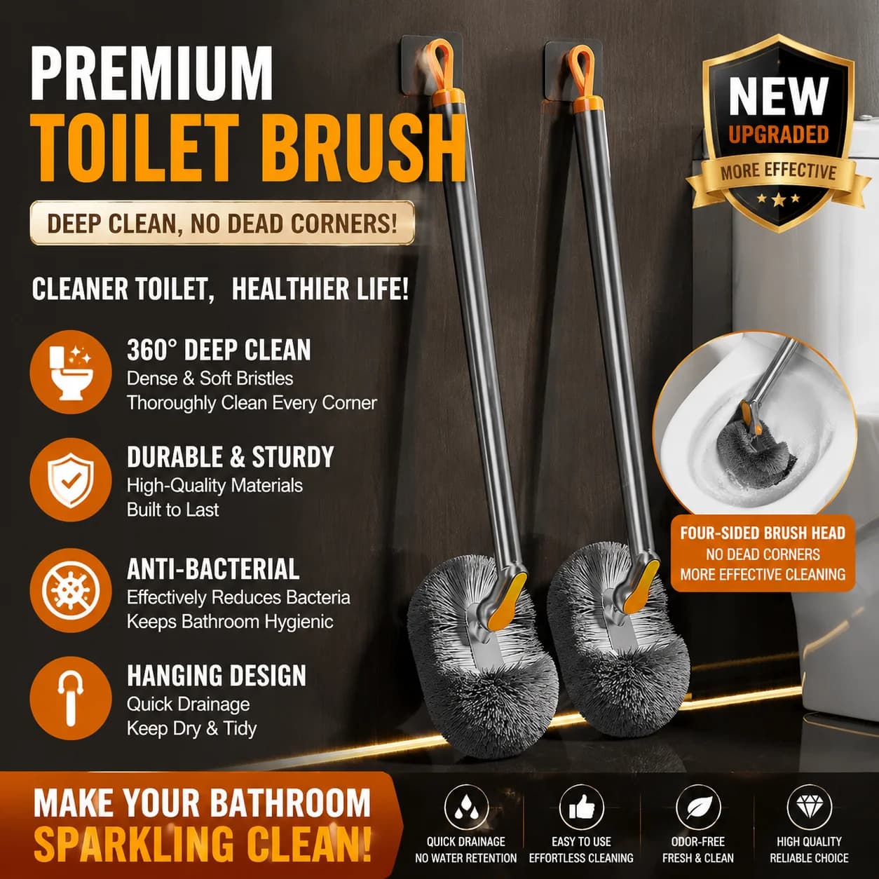Toilet brush new wall mounted set for household use with long handle no dead corners, specifically designed for washing toilets