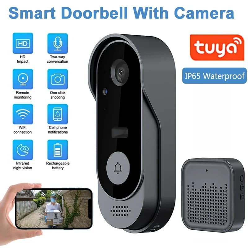 Campanello Tuya con Telecamera Wireless, Videocitofono WIFI HD per Esterni Impermeabile, Telecamera di Sicurezza con Visione Notturna IR
