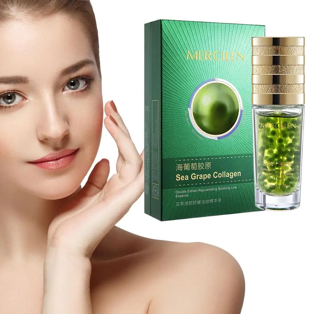 Essenza Rigenerante e Lenitiva a Doppio Estratto 45ml, Essenza al Collagene di Uva Marina, Idratante e Nutriente per la Cura del Viso