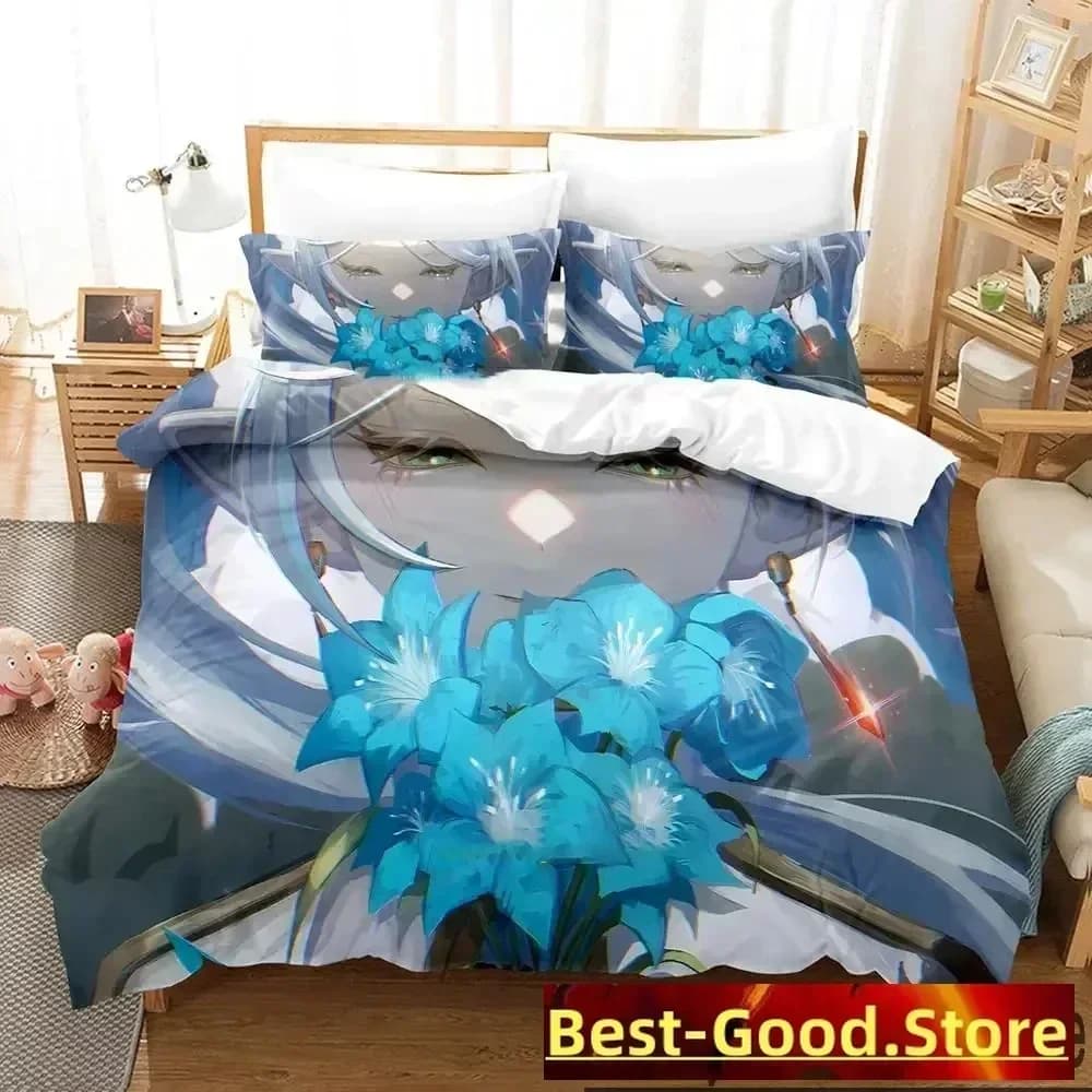 Set di Biancheria da Letto Anime Frieren Stampato in 3D, Copripiumino, Lenzuolo, Federe, Set Completo per Letto Matrimoniale, Queen, King Size