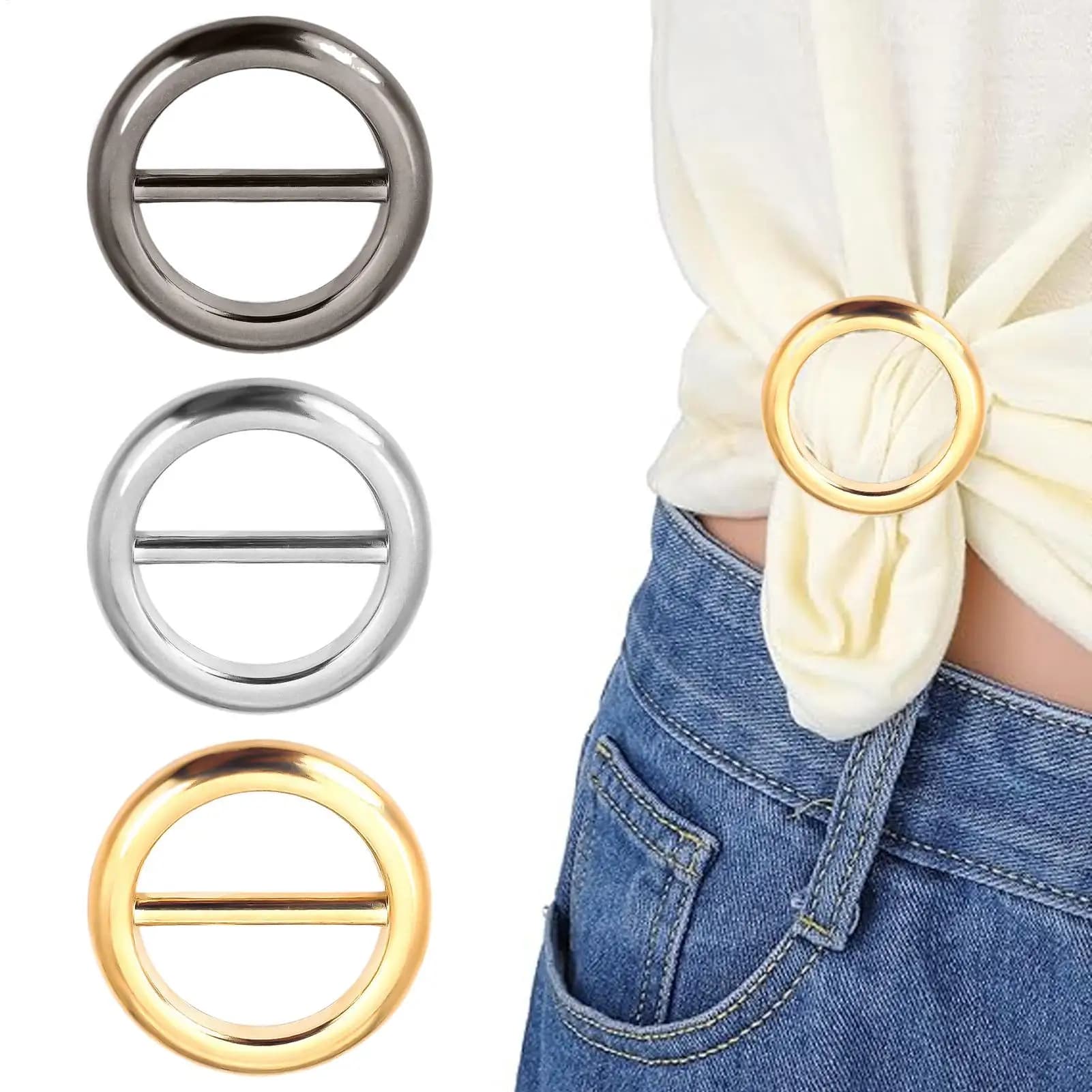 3pcs Scarf Ring Clip Metal Cincher Holder Pashmina Shawl Tie Clips For Women All Seasons Daily Office Travel Holiday Casual