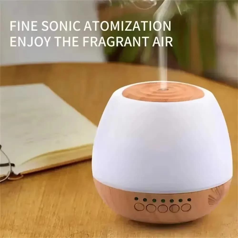 FirmHome StoreAromatherapy Diffuser USB Bluetooth Speaker Essential Oil Air Humidifier Wood Grain 7 Color Changing Lights Timer