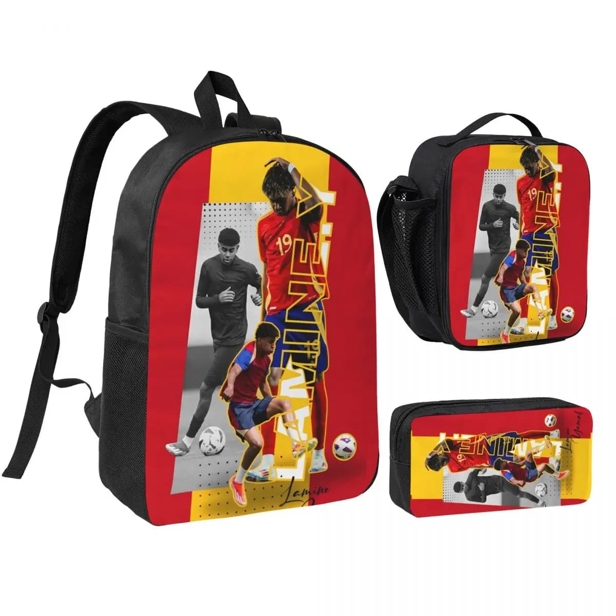 3pecs/set Lamine Y-Yamal Spain Football Backpack for Student Back To School College Shoulder Bag Lunch bag Pencil Case