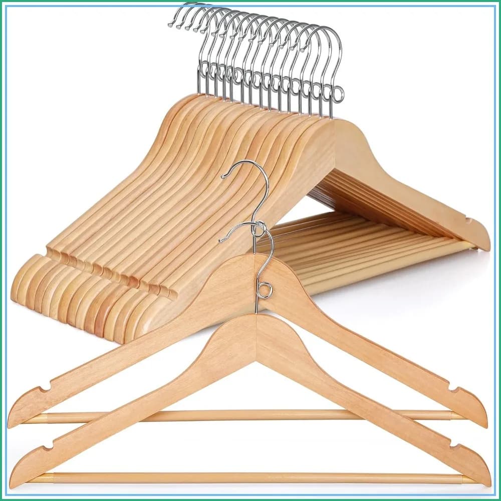 30 Pack Wooden Hangers with 360° Swivel Hook, Space Saving Coat Hanger, Non Slip Pants Bar & Shoulder Notches for Suits, Jackets