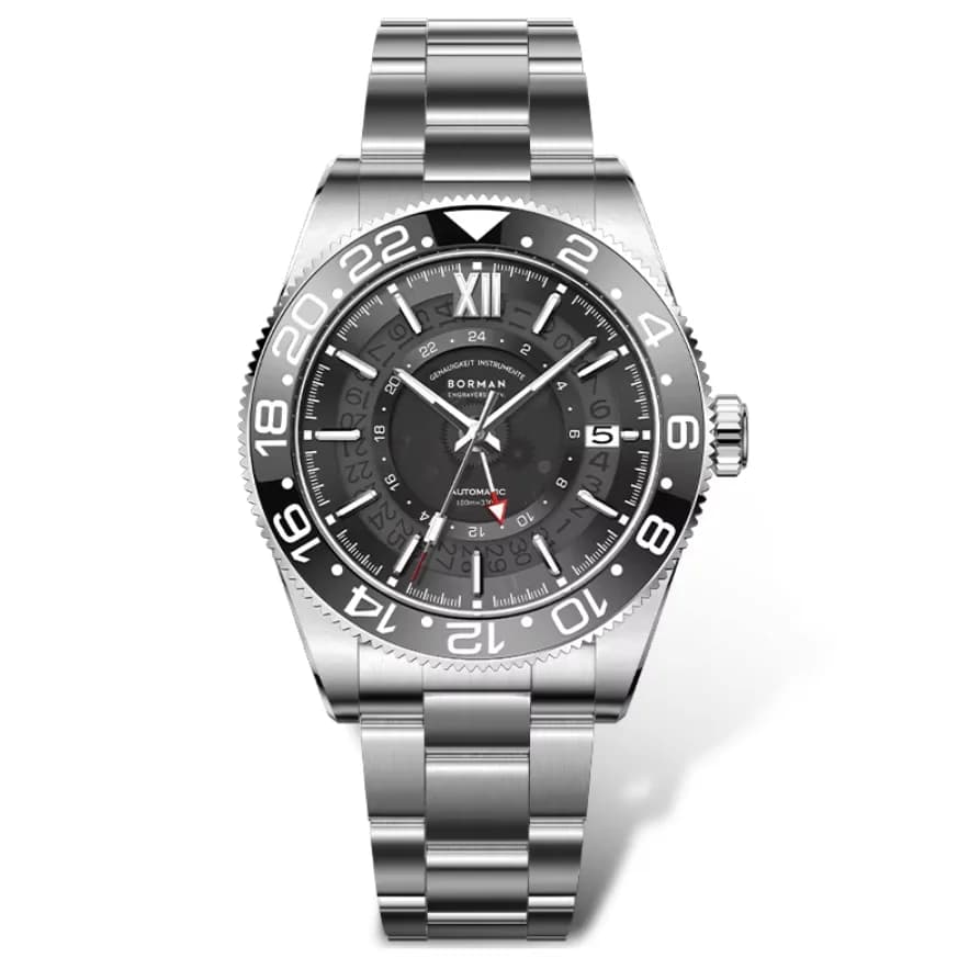 BORMAN Orologio automatico da uomo 40mm GMT Orologio da polso meccanico Subacqueo 10Bar Impermeabile C3 Luminoso con lunetta in ceramica zaffiro NH34