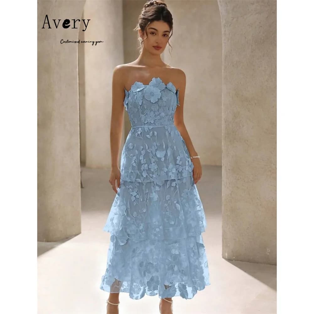 Avery personalizzato fiore blu una linea cava abiti da sera da donna di lusso donna abiti da festa eleganti abito lungo da festa 2025