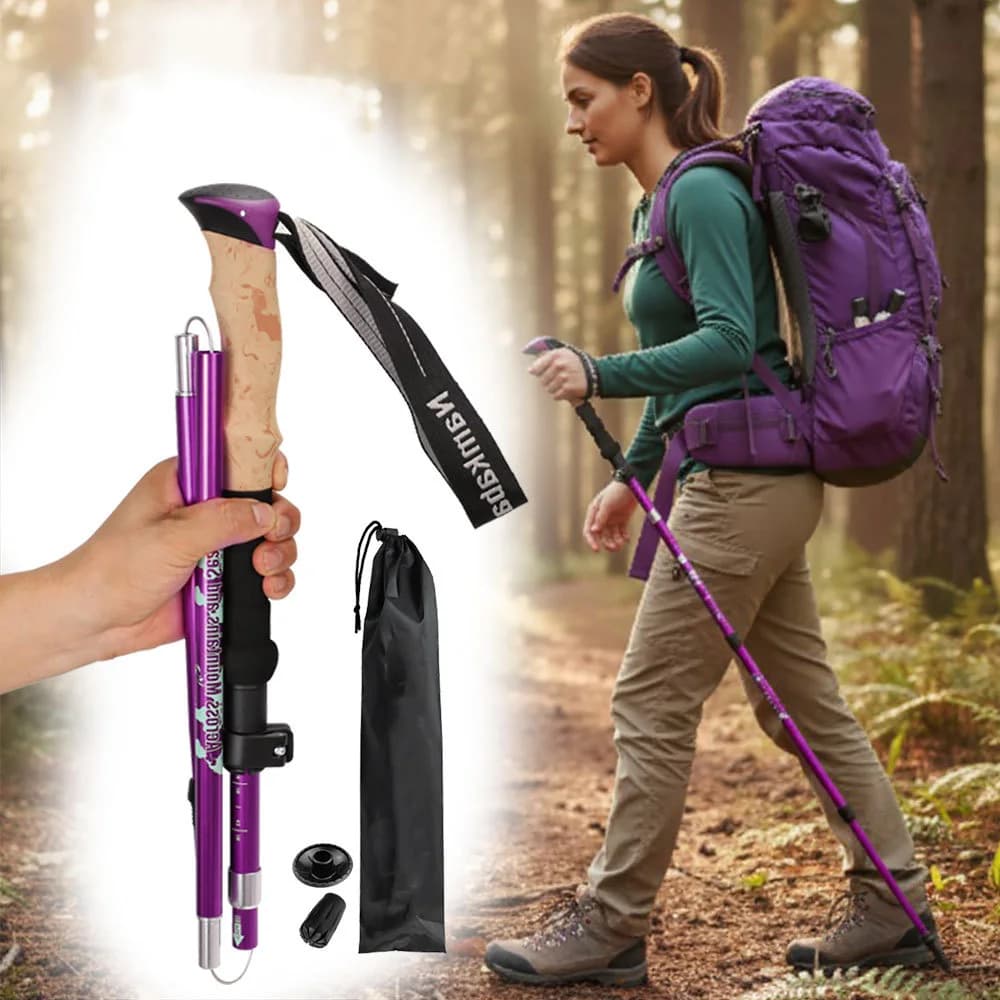Foldable Trekking Sticks in Aluminium Alloy 6061 Ultralights for Hiking, Walking and Camping, Adjustable Length ZK63S