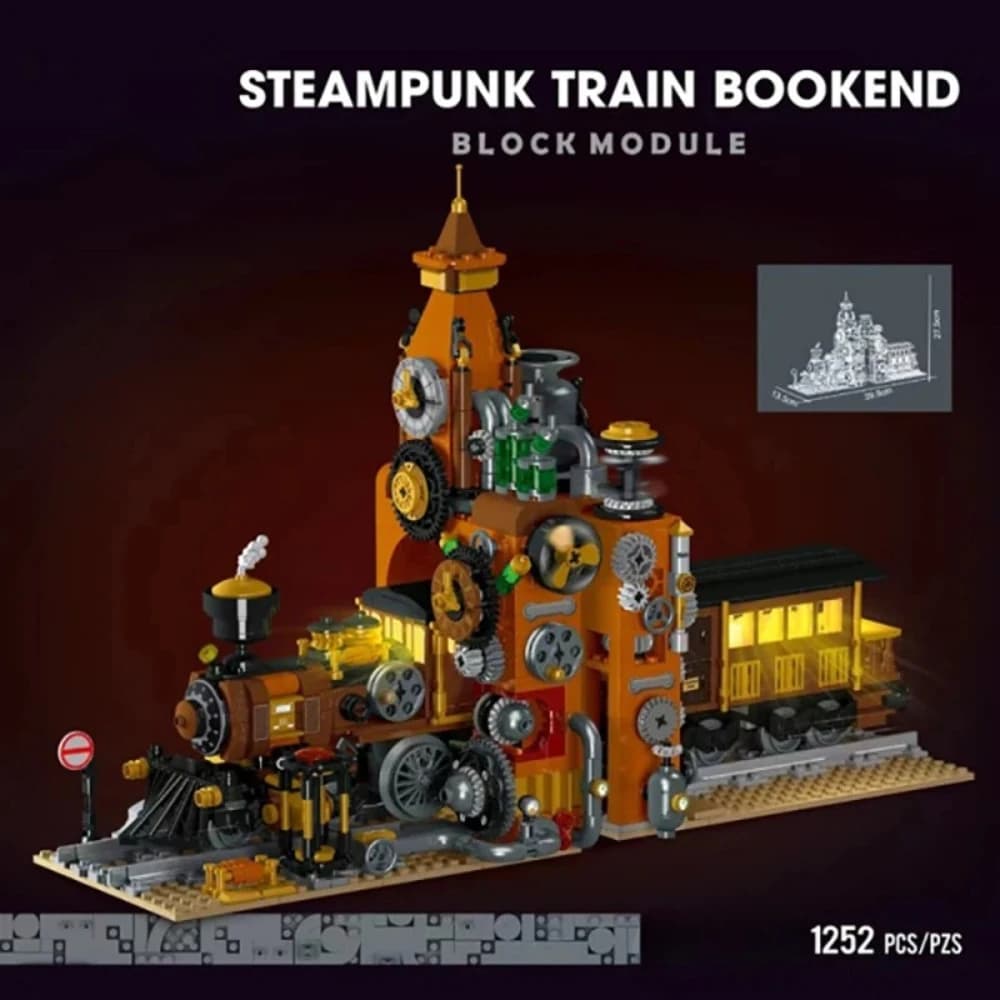 MOC Retro Steampunk Treno Fermalibri Building Blocks Set Steam Germania Veicolo Senza libri con giocattoli leggeri per bambini Regali di compleanno