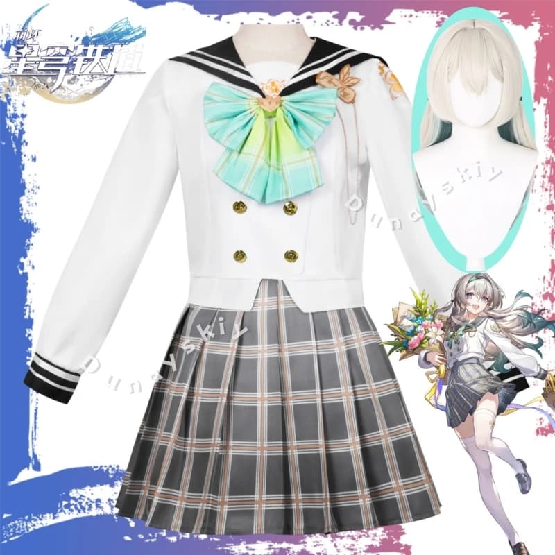 In Stock Firefly HSR Cosplay Costume Wig Honkai Star Rail Anime Game Cosplay Jk Sailor Uniform Halloween Party Outfit For Women