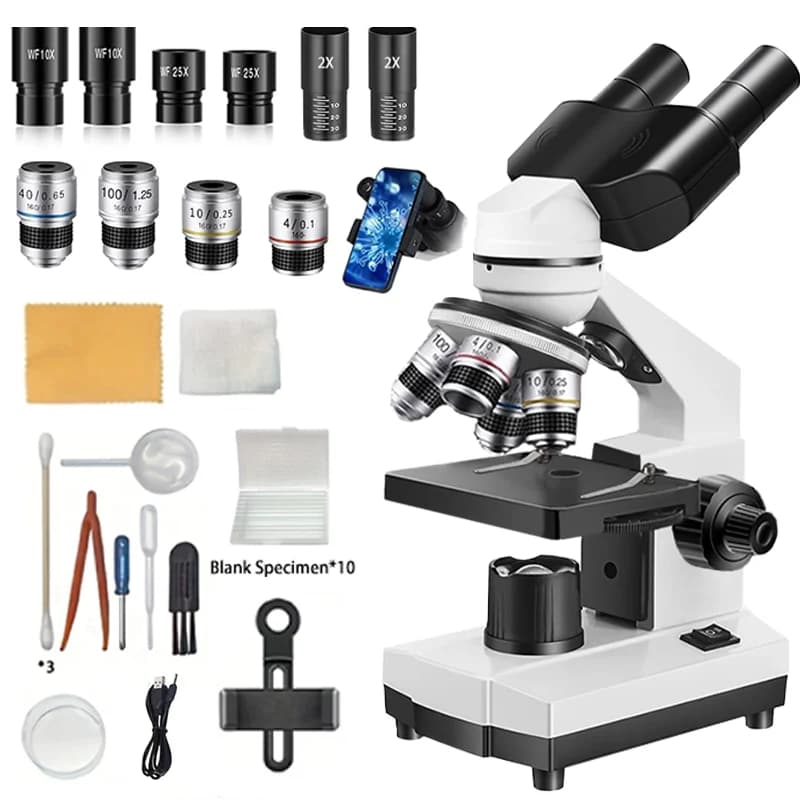 Microscopio binoculare per adulti 40X‐5000X Set di strumenti per microscopio ottico da laboratorio per ispezione HD per scuole, case e ricerca scientifica