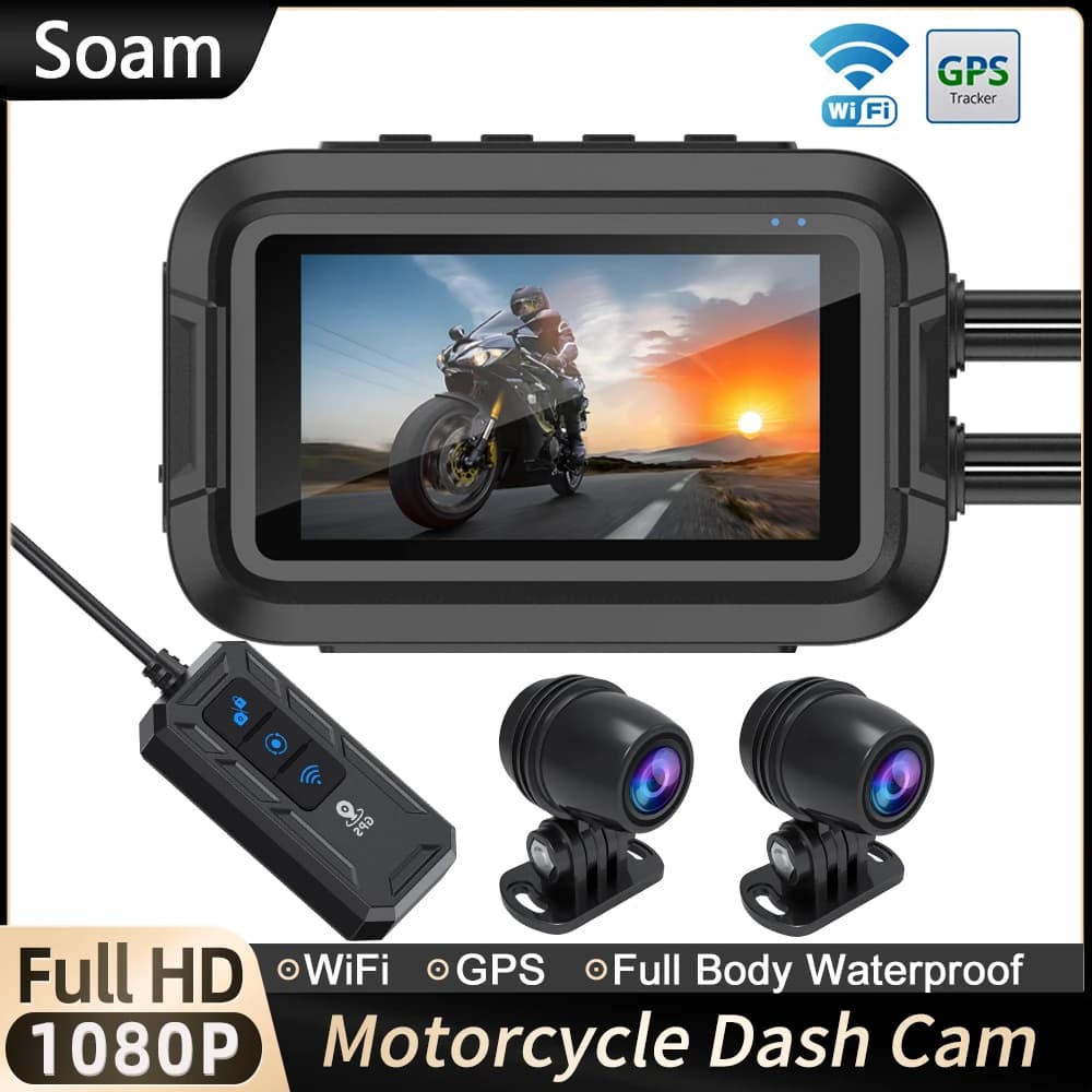 Moto Dash Cam Dual 1080P Full Body Waterproof Moto Camera WiFi GPS DashCam Front Rear DVR Guide Recorder Black Box