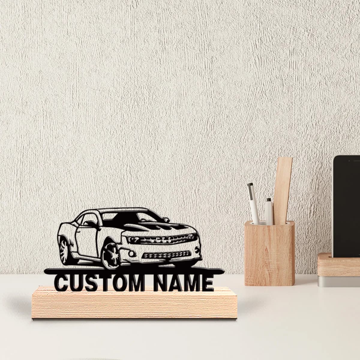 1 Pezzo Nuovo Design Personalizzato Arte Metallica per Auto con Base in Legno Decorazione da Tavolo Adatta Come Regalo per Appassionati di Auto, Wi