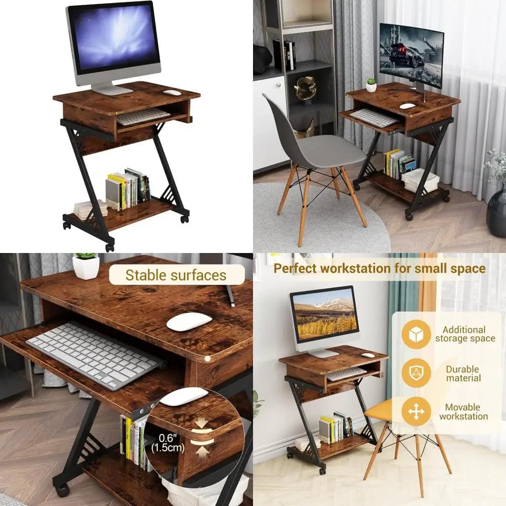 Scrivania mobile compatta per laptop con ruote per ufficio domestico e spazi di studio