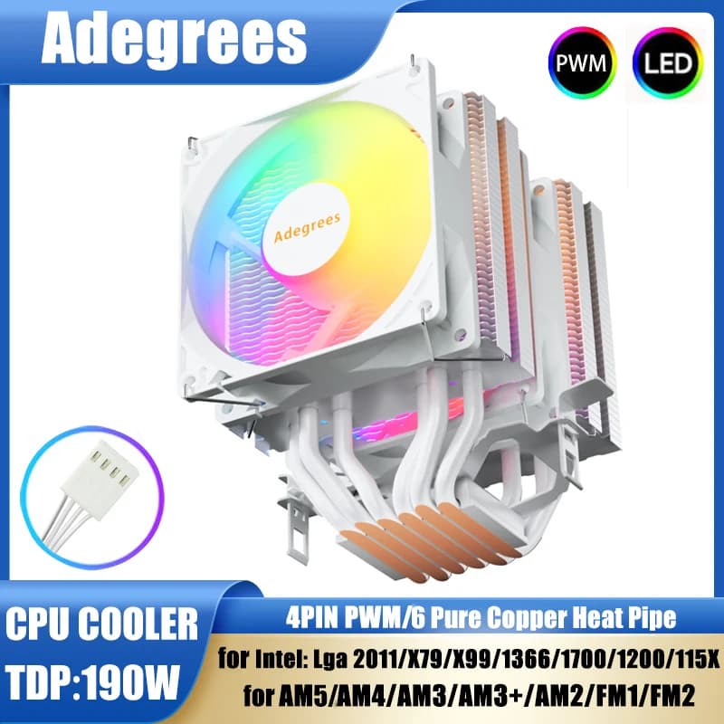 6 tubi di calore CPU Air Cooler 4Pin PWM PC Procesor Tower Cooler per Intel LGA 1700 1200 1150 1151 1155 2011 X79 X99 1366 AM5 AM4