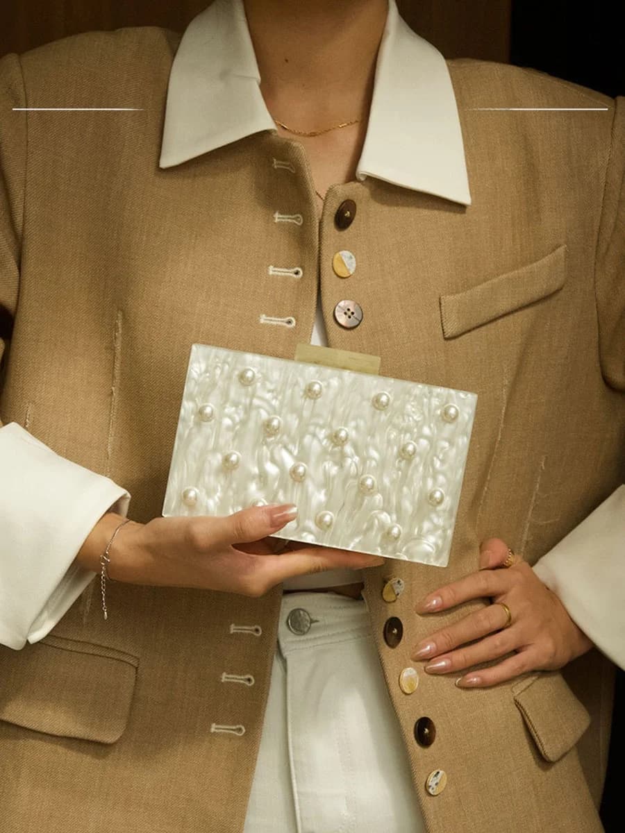 Fashionable Pearl Acrylic Box Handbag Elegant Dinner Clutch Crossbody Small Square Bag UGALS Fairy Style Casual Minimalist