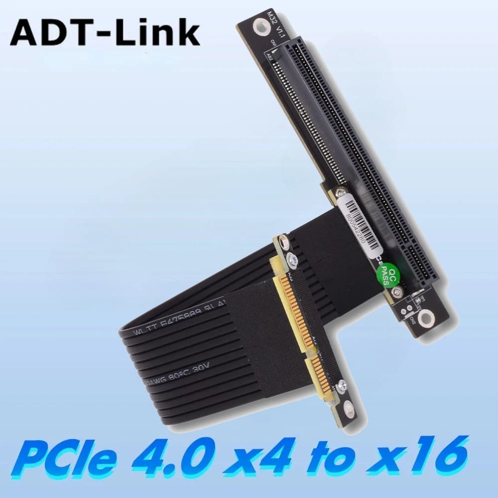 Adattatore Riser per Scheda Grafica ADT-Link PCIe 4.0 x4 a PCIE x16, Cavo PCIe PCI-Express 16x 4x per Scheda di Acquisizione, RAID, SSD, LAN Gigabit
