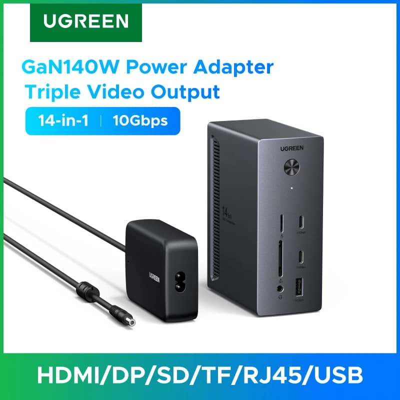 UGREEN Docking Station 14-in-1 USB HUB con Triplo Display HDMI DP, USB-A/C 10Gbps, RJ45, SD&TF, PD100W per Laptop Windows Lenovo HP Dell