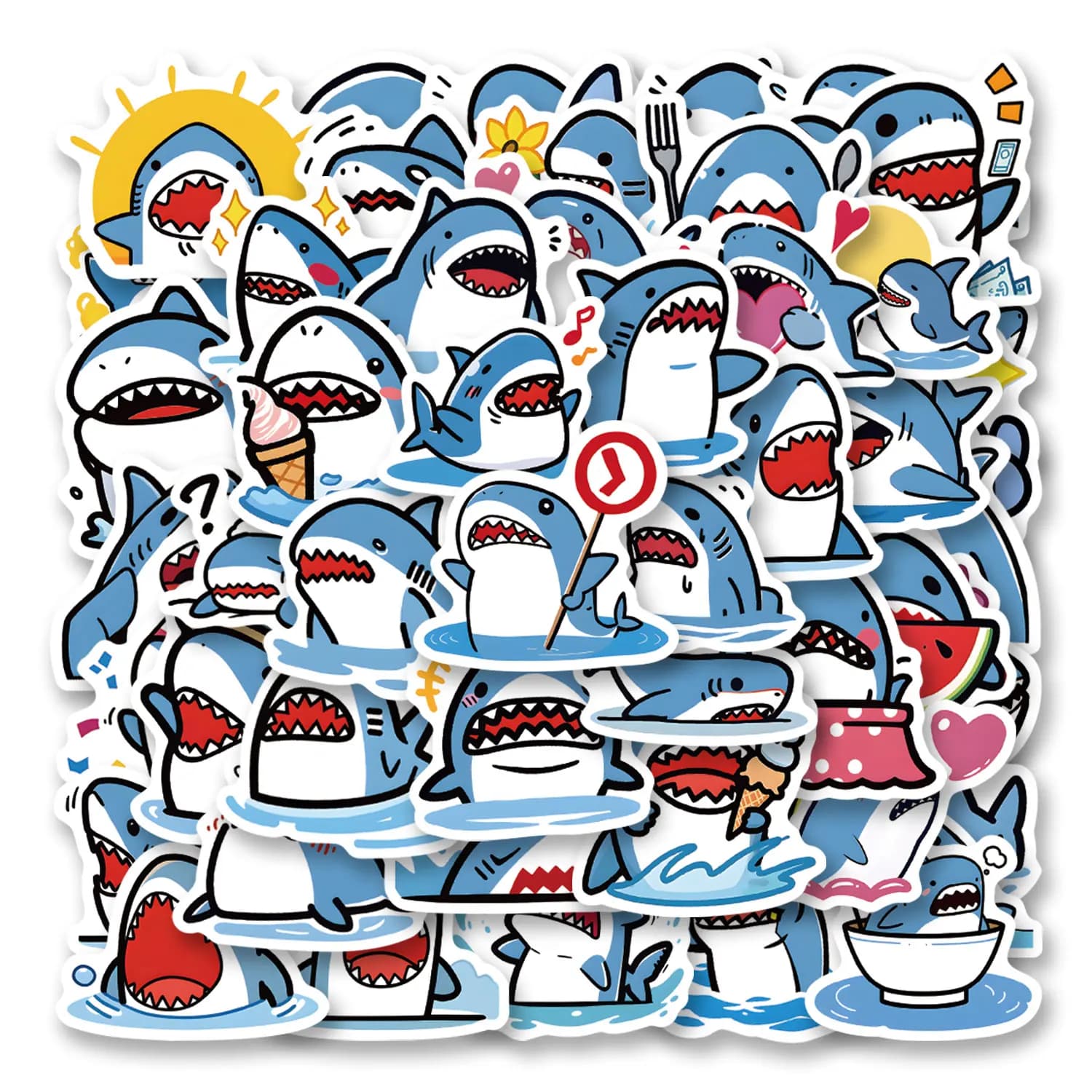 50pcs Cartoon Ocean Shark Stickers for Phone Case Laptop Notebook Suitcase Skateboard DIY Aesthetic Stickers
