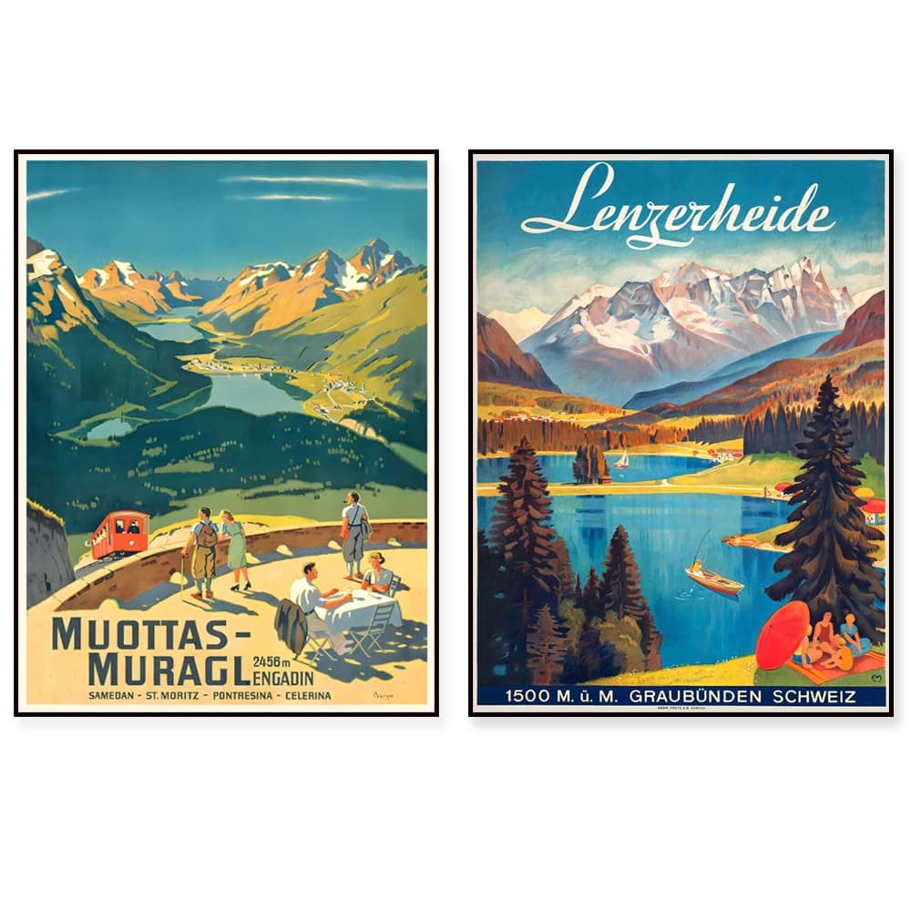 Muottas Muragl, Engadin, Zwitzerland -Lenzerheide, Canton of Grisons, Switzerland Vintage Travel Poster