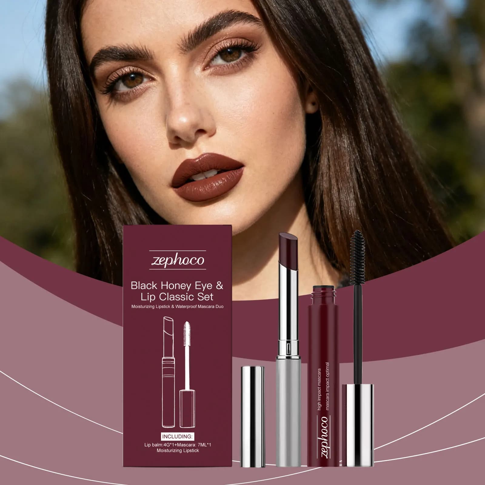 Black Honey Iconic Eyes and Lip Makeup Set - Black Volumizing Mascara + Polished Hydrating Lip, Cosmetic Tools for Wrinkling Eyelashes